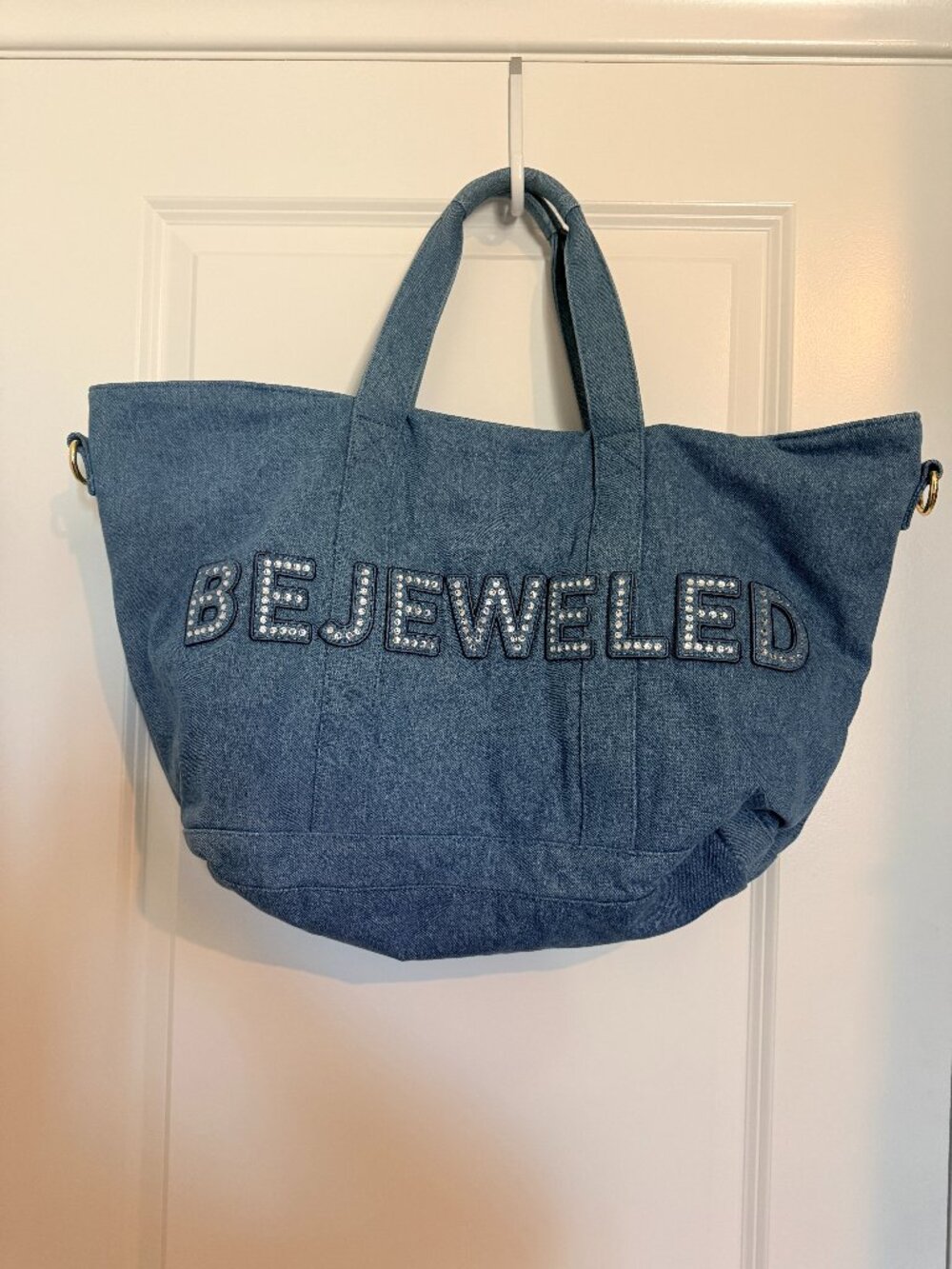✨ Stoney Clover Lane Denim Bejeweled Tote Bag w/ Crossbody Strap ✨